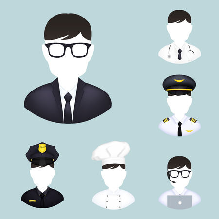 Workers icons: doctor, police, chef, administrator, pilotのイラスト素材