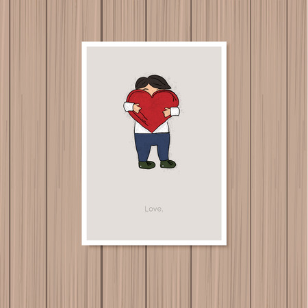 Valentine's day greeting card on a wooden backgroundのイラスト素材