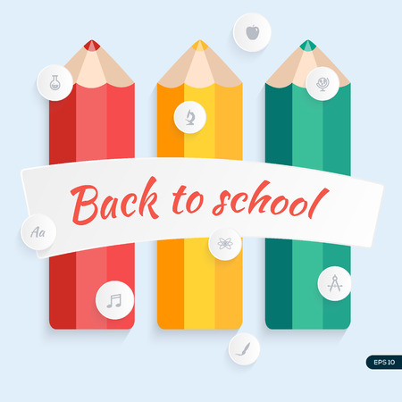 Back to school, pencil with education icons. Vector illustration.のイラスト素材