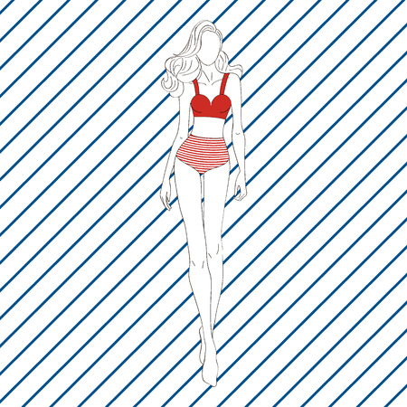 Girl in retro bikini. Vector illustration.のイラスト素材