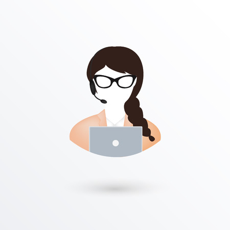 Call center operator woman with phone over white background. Vector illustration.のイラスト素材