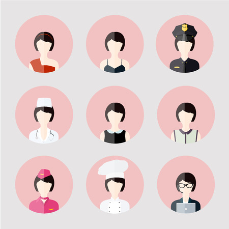 Colorful Female profession App Icons Set in Trendy Flat Styleのイラスト素材
