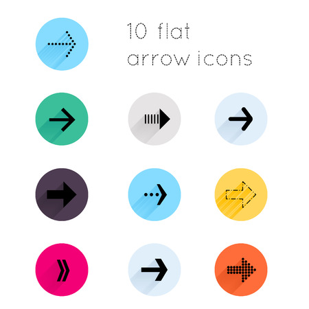 Arrow sign icon set. Simple circle shape internet button on gray background. Contemporary modern style.のイラスト素材