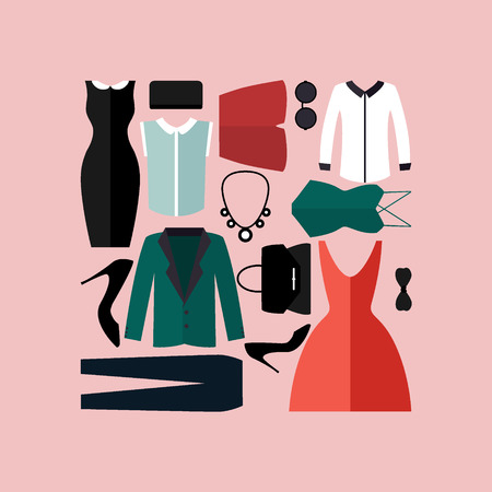 Clothing icons set, shopping elements, flat design vectorのイラスト素材