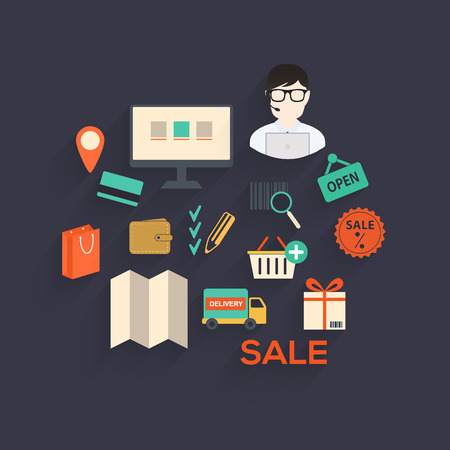 E-commerce elements in the form of cloud creative concept isolated vector illustrationのイラスト素材