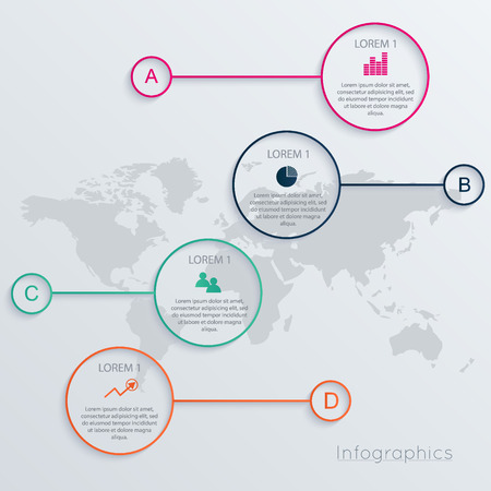 Vector colorful info graphics for your business presentations. Can be used for info graphics, graphic or website layout vector, numbered banners, diagram, horizontal cutout lines, web design.のイラスト素材