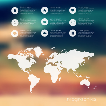 Abstract digital illustration Infographic. Map on blurry background. illustration Infographic. Blurred. Background. Website icons template.のイラスト素材