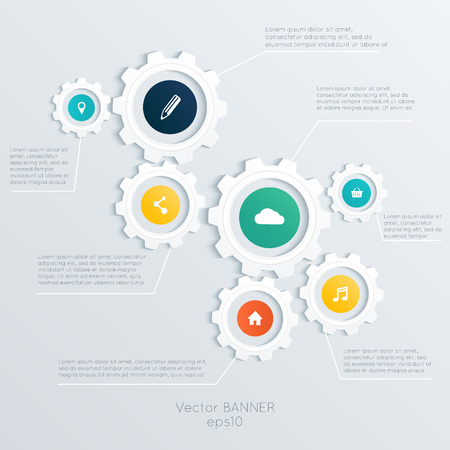 Vector cogwheel template. Cogwheel connection, teamwork. Colorfully creative template with space for your content.のイラスト素材