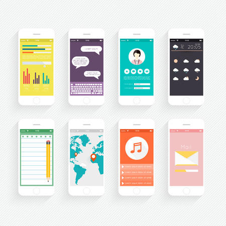 Vector Collection of Mobile Phones with User Interface and Infographic Elements. のイラスト素材
