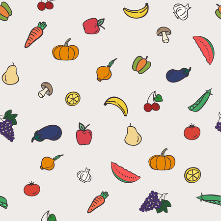 Healthy Food seamless pattern. Cucumber, tomato, onion and garlic. のイラスト素材