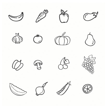 Vector set of vegetables and fruitsのイラスト素材