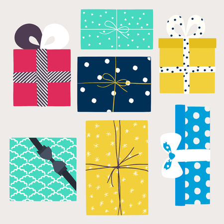 Vector set with gift boxes in crafting paper.のイラスト素材