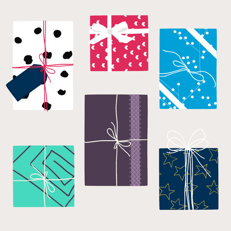 Illustration for Vector set with gift boxes in crafting paper. - Royalty Free Image