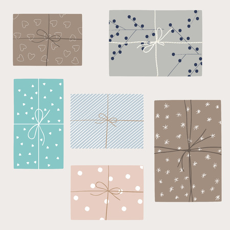 Vector set with gift boxes in crafting paper.のイラスト素材