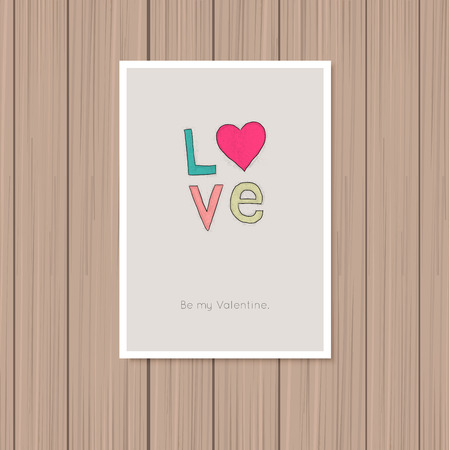 Illustration for Valentine's day greeting card on a wooden background - Royalty Free Image