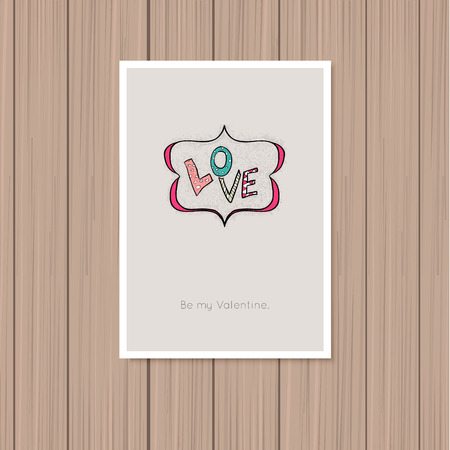 Valentine's day greeting card on a wooden backgroundのイラスト素材