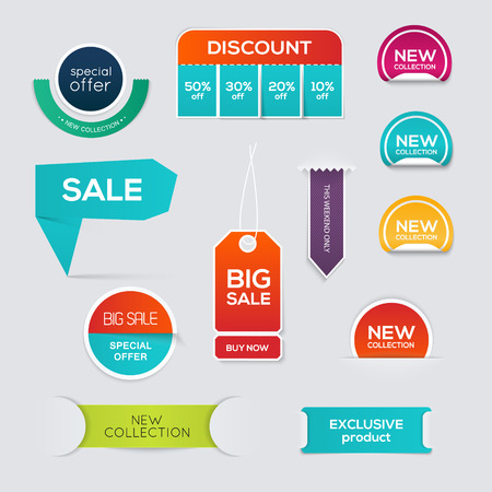 Collection of Sale Discount Styled origami Banners. Vector Illustrationのイラスト素材