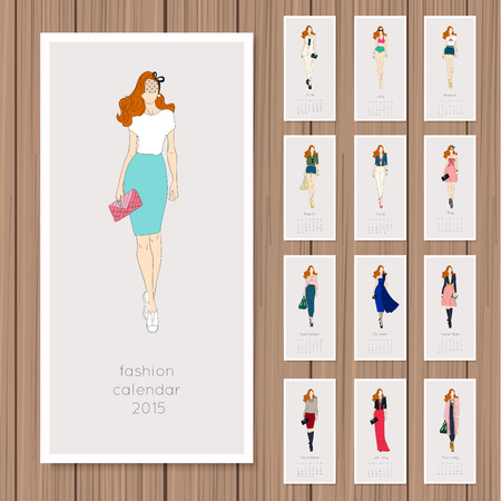 Calendar with fashion girl 2015. Each month girl in a new imageのイラスト素材