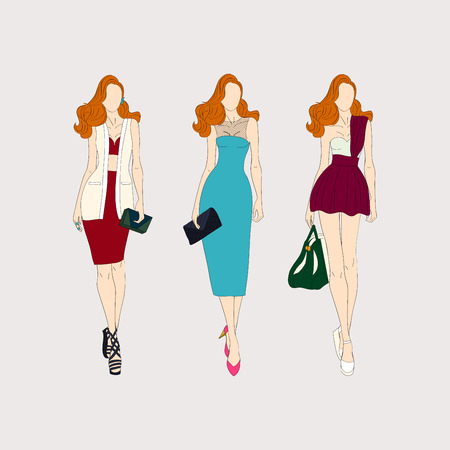 Hand drawn fashion girls.のイラスト素材