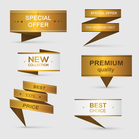 Collection of golden premium promo banners. isolated vector illustrationのイラスト素材