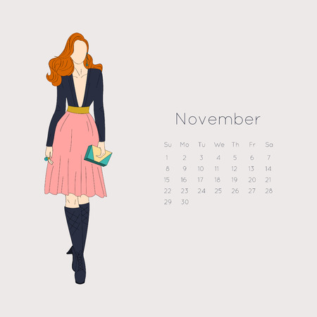 Calendar with fashion girl 2015. Vector illustration.のイラスト素材