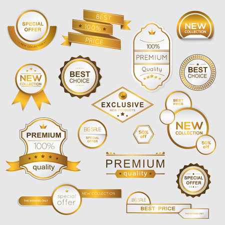 Collection of golden premium promo seals/stickers. isolated vector illustration