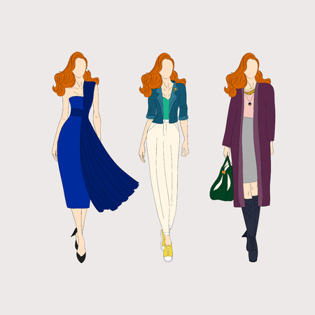Hand drawn fashion girls.のイラスト素材