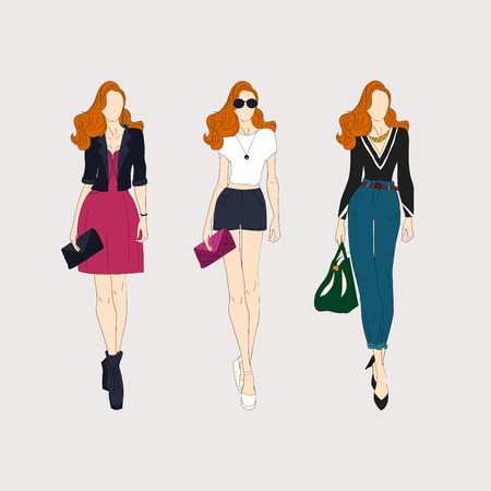 Hand drawn fashion girls.のイラスト素材
