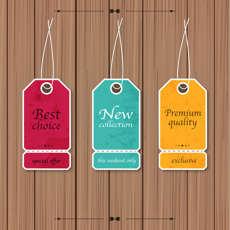 Collection of Sale Discount Vintage Banners on a wood background. Vector illustration.のイラスト素材
