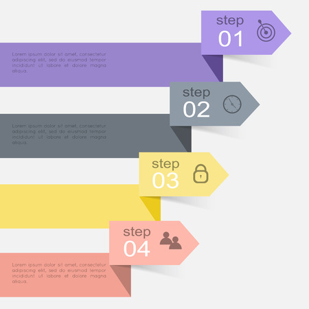 Vector colorful info graphics for your business presentations. Can be used for info graphics, graphic or website layout vector, numbered banners, diagram, horizontal cutout lines, web design.のイラスト素材