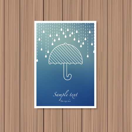 Greeting card with umbrella on a wooden backgroundのイラスト素材