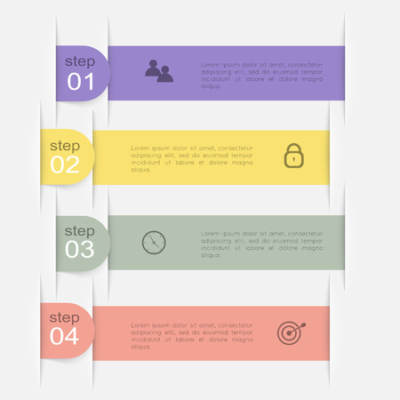 Vector colorful info graphics for your business presentations. Can be used for info graphics, graphic or website layout vector, numbered banners, diagram, horizontal cutout lines, web design.のイラスト素材