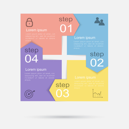 Vector colorful info graphics for your business presentations. Can be used for info graphics, graphic or website layout vector, numbered banners, diagram, horizontal cutout lines, web design.のイラスト素材