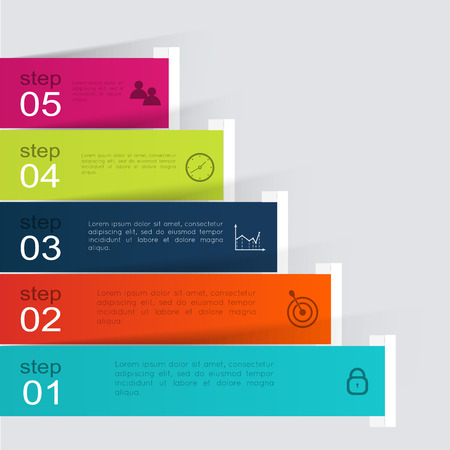 Vector colorful info graphics for your business presentations. Can be used for info graphics, graphic or website layout vector, numbered banners, diagram, horizontal cutout lines, web design.のイラスト素材