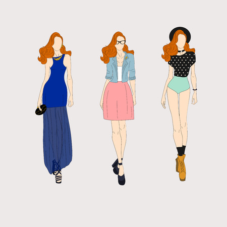 Hand drawn fashion models.のイラスト素材
