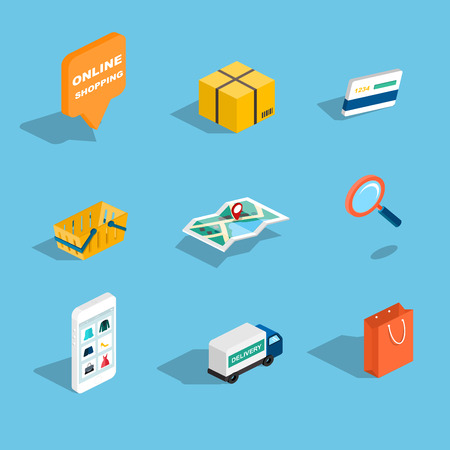 Set of sale and shopping flat 3d isometric icons. Vector illustration.のイラスト素材