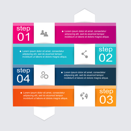 Vector colorful info graphics for your business presentations. Can be used for info graphics, graphic or website layout vector, numbered banners, diagram, horizontal cutout lines, web design.のイラスト素材