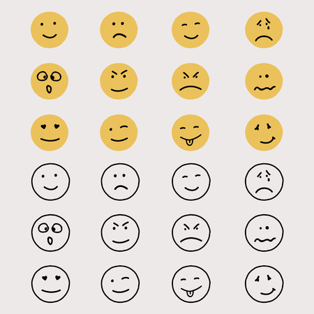 Set of hand drawn emoticons or smileys.のイラスト素材
