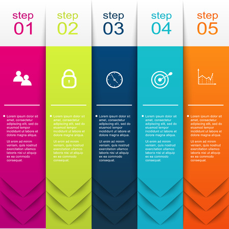 Vector colorful info graphics for your business presentations. Can be used for info graphics, graphic or website layout vector, numbered banners, diagram, horizontal cutout lines, web design.のイラスト素材