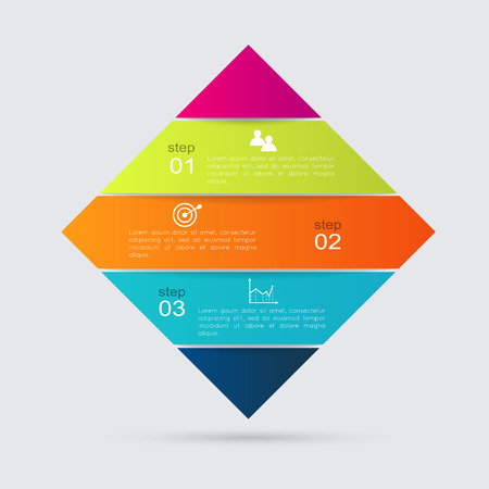 Vector colorful info graphics for your business presentations. Can be used for info graphics, graphic or website layout vector, numbered banners, diagram, horizontal cutout lines, web design.のイラスト素材