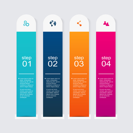Vector colorful info graphics for your business presentations. Can be used for info graphics, graphic or website layout vector, numbered banners, diagram, horizontal cutout lines, web design.のイラスト素材