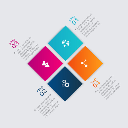 Vector colorful info graphics for your business presentations. Can be used for info graphics, graphic or website layout vector, numbered banners, diagram, horizontal cutout lines, web design.のイラスト素材