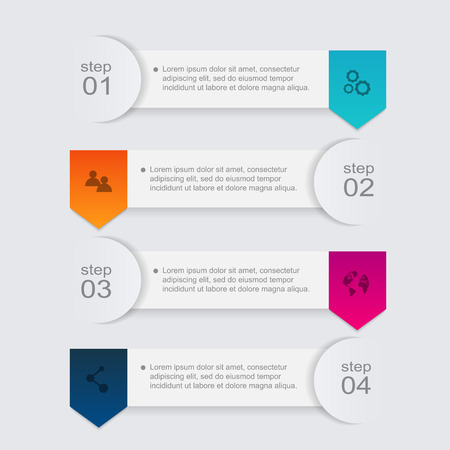 Vector colorful info graphics for your business presentations. Can be used for info graphics, graphic or website layout vector, numbered banners, diagram, horizontal cutout lines, web design.のイラスト素材