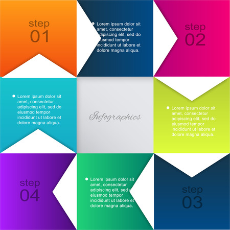 Vector colorful info graphics for your business presentations. Can be used for info graphics, graphic or website layout vector, numbered banners, diagram, horizontal cutout lines, web design.のイラスト素材