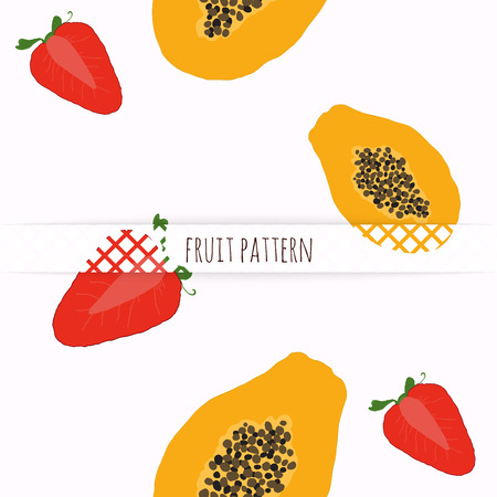 Hand drawn strawberries and papaya. Seamless pattern.のイラスト素材