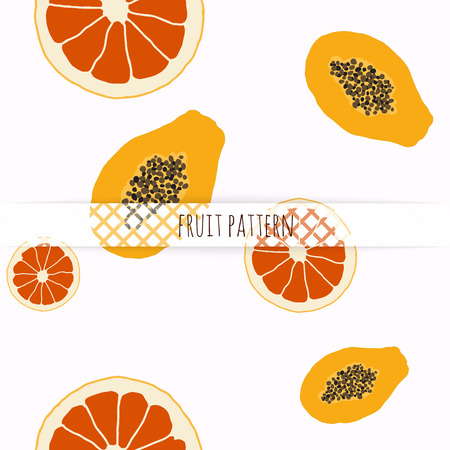 Hand drawn grapefruit and papaya. Seamless pattern.のイラスト素材