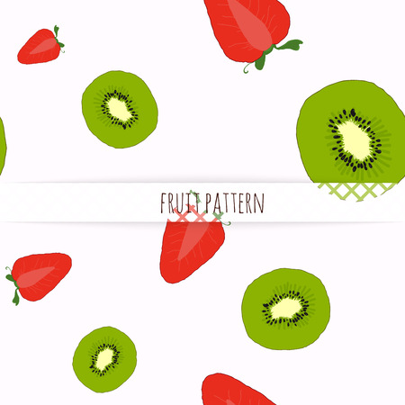 Hand drawn strawberries and kiwi. Seamless pattern.のイラスト素材