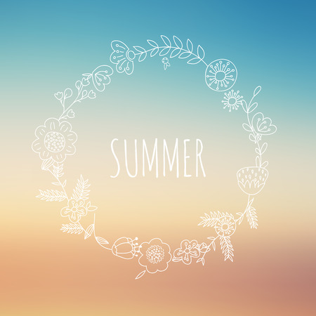 Summer background with floral wreaths.のイラスト素材