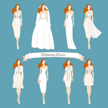 Wedding draw dresses set. Bridal vector.のイラスト素材