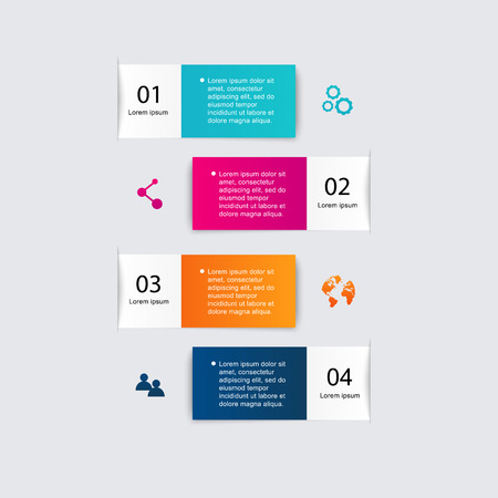 Vector colorful info graphics for your business presentations. Can be used for info graphics, graphic or website layout vector, numbered banners, diagram, horizontal cutout lines, web design.のイラスト素材
